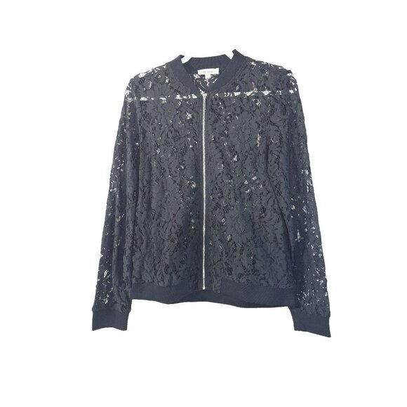 ee:some Jackets & Blazers - Womens Whimsigoth Black Lace Bomber Jacket M Crochet Floral Fairy Grunge Romance